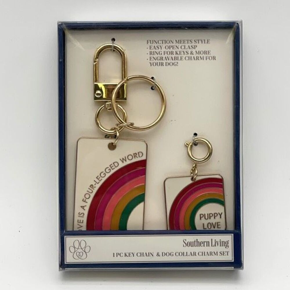 NWT Southern Living Key Chain and‎ Dog Collar Charm Set Rainbow Pet Owner Gift